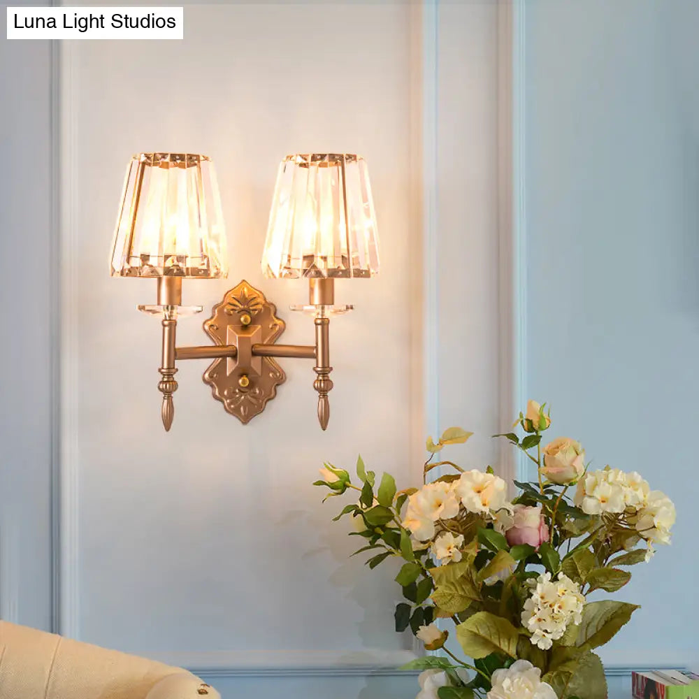 DecorBites™ DecorBites™ Copper Modern 1/2-Light Crystal Wall Sconce with Cone Shade for Bedroom