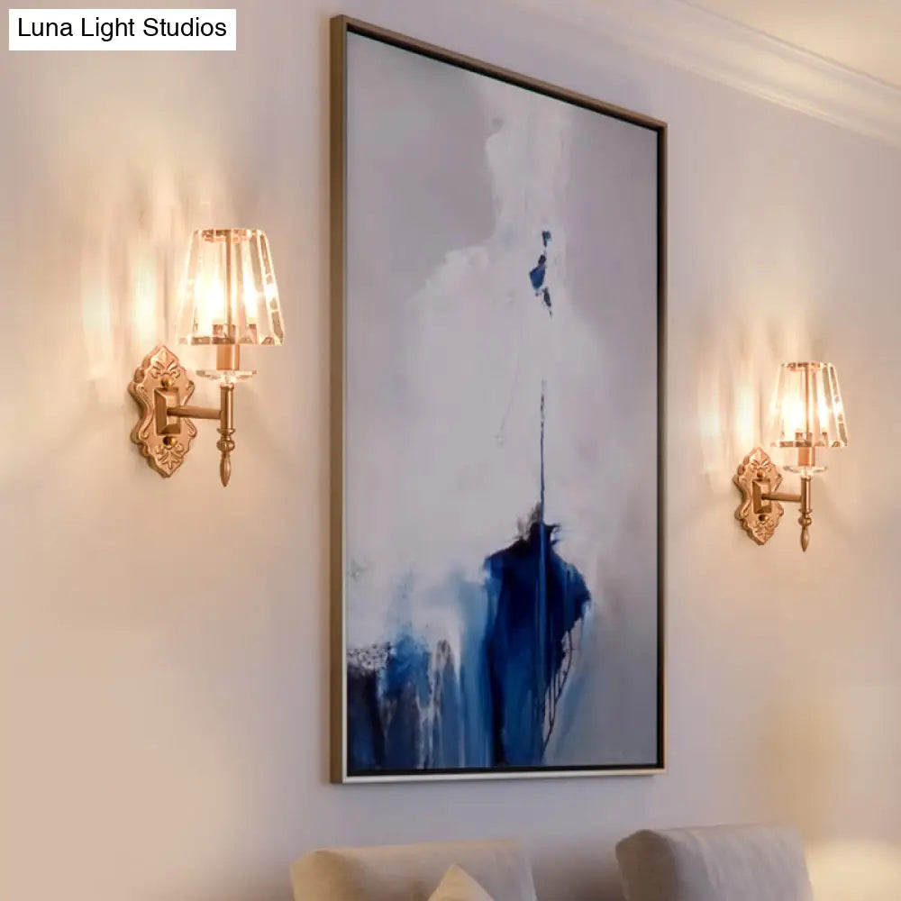 DecorBites™ DecorBites™ Copper Modern 1/2-Light Crystal Wall Sconce with Cone Shade for Bedroom