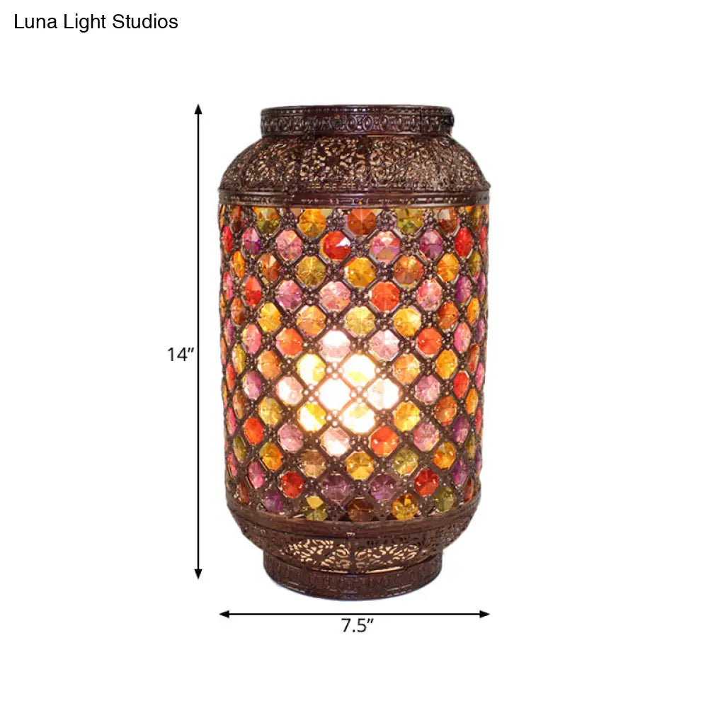 Copper Nightstand Lantern: Decorative 1-Light Table Lamp for Dining Room