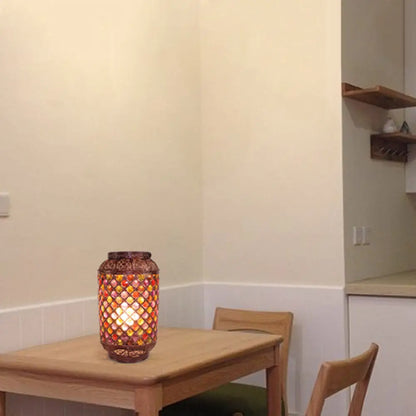 Copper Nightstand Lantern: Decorative 1-Light Table Lamp for Dining Room