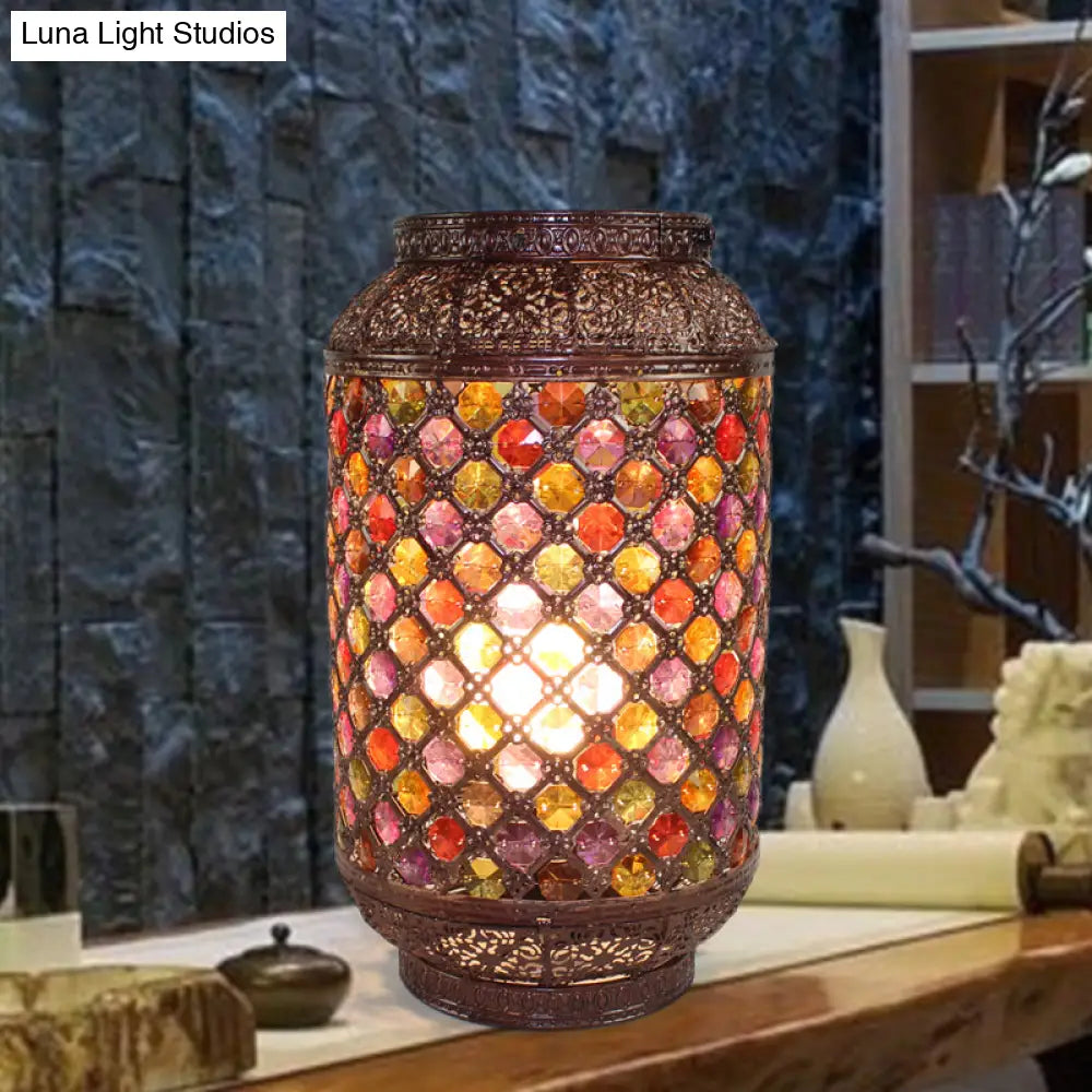 Copper Nightstand Lantern: Decorative 1-Light Table Lamp for Dining Room