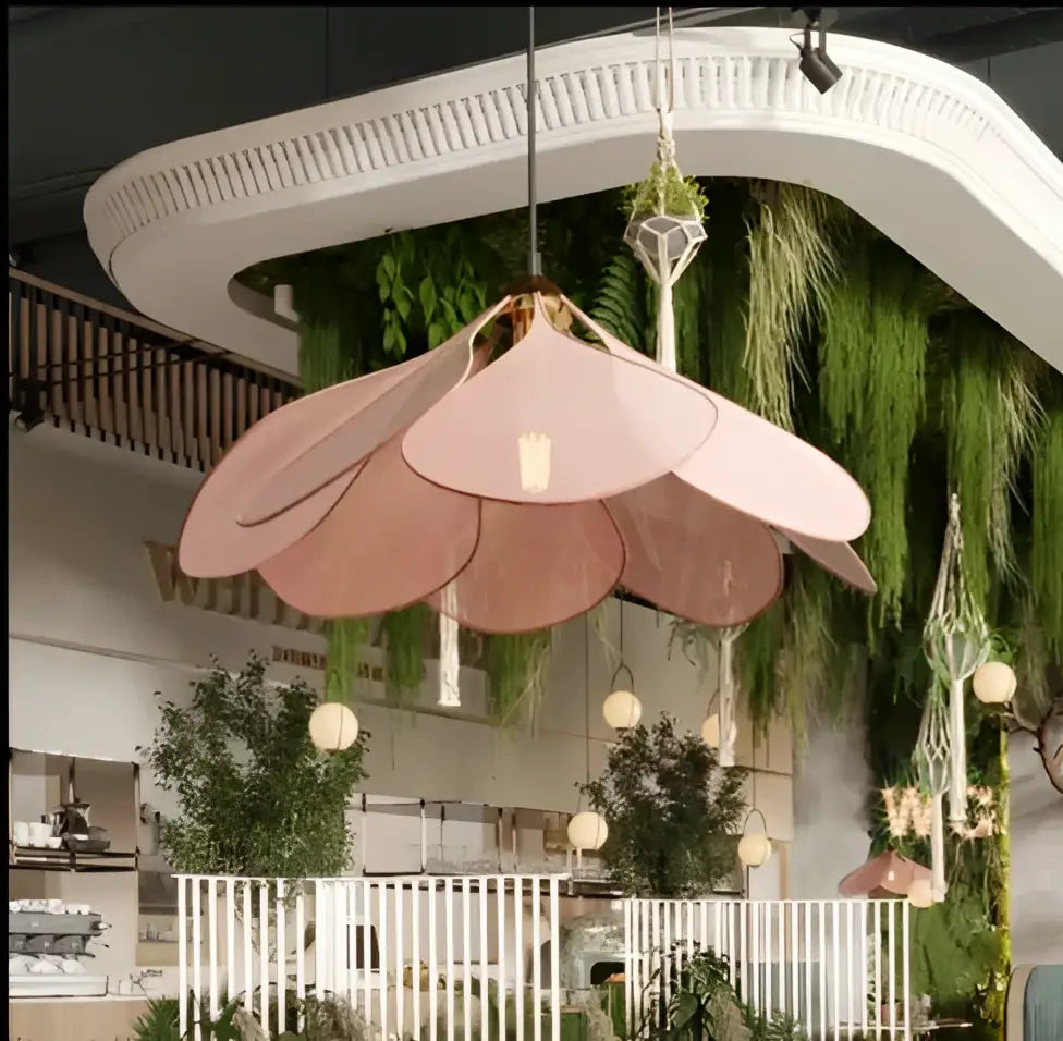 Copper petal fabric pendant light with delicate pink colorful petal shades and warm glow for dining room decorbites colorful petal