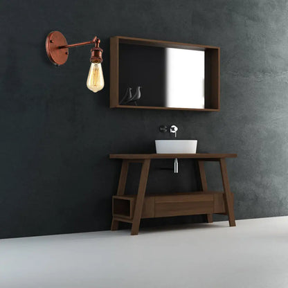 Copper Rustic Circular Backplate Wall Sconce with 1-Head Metal Light Fixture for Bathroom