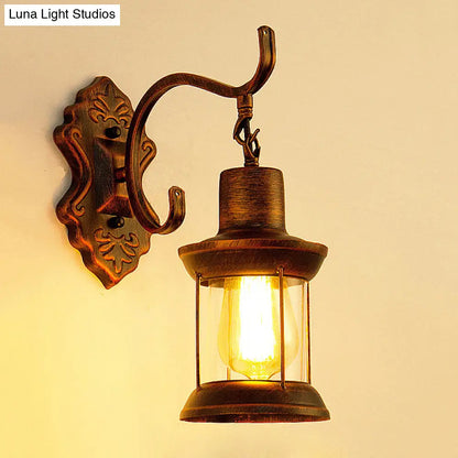 Copper Rustic Sconce Light with Clear Glass - Weathered Finish - Kerosene Fixture