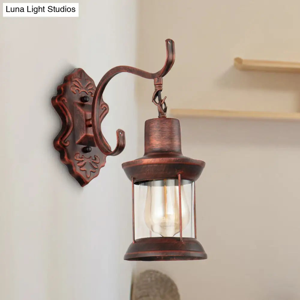 Copper Rustic Sconce Light with Clear Glass - Weathered Finish - Kerosene Fixture