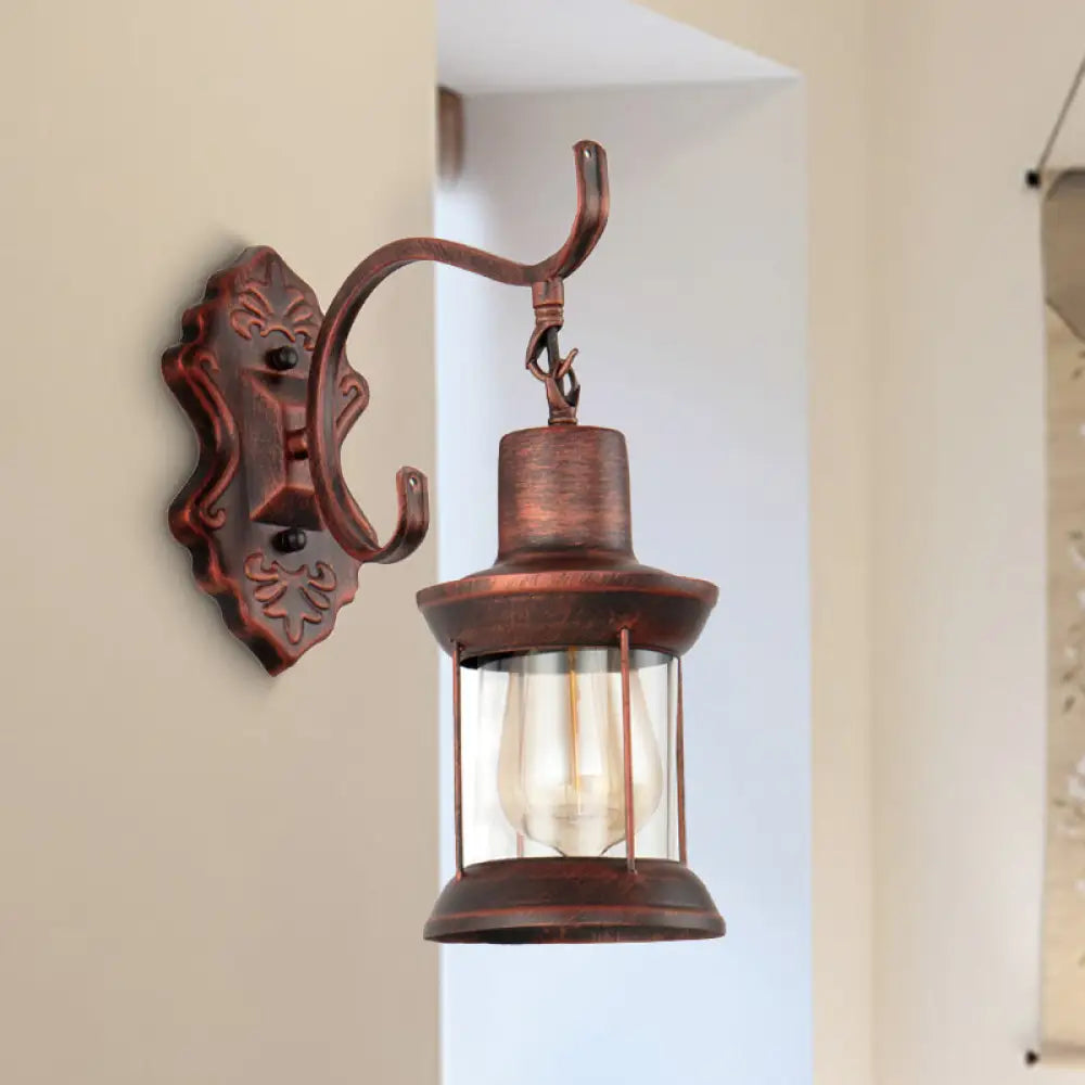 Copper Rustic Sconce Light with Clear Glass - Weathered Finish - Kerosene Fixture