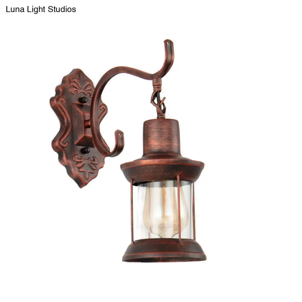 Copper Rustic Sconce Light with Clear Glass - Weathered Finish - Kerosene Fixture