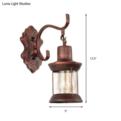 Copper Rustic Sconce Light with Clear Glass - Weathered Finish - Kerosene Fixture