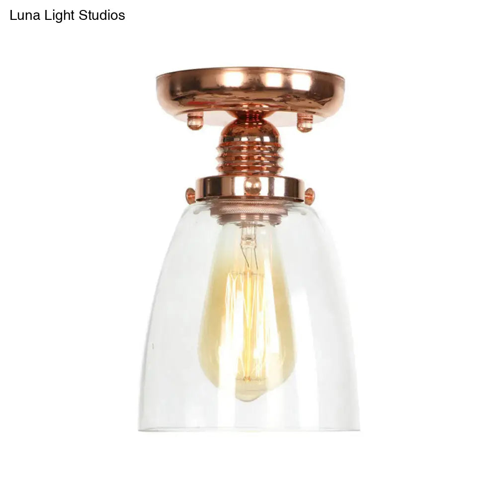 ديكوربايتس™ تركيبات سقف نحاسية شبه مستوية: غطاء مخروطي/أسطواني/جرسي من الزجاج الشفاف لغرفة المعيشة الصناعية مع ضوء واحد