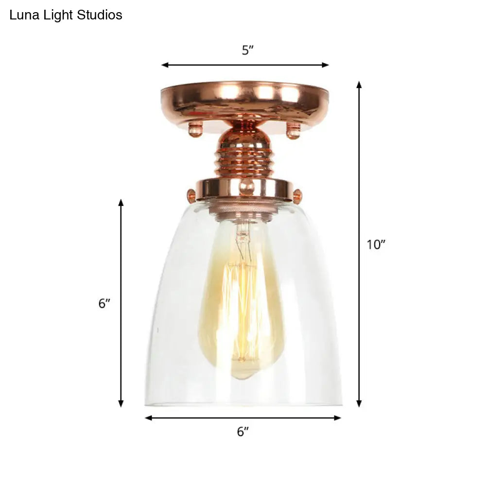 ديكوربايتس™ تركيبات سقف نحاسية شبه مستوية: غطاء مخروطي/أسطواني/جرسي من الزجاج الشفاف لغرفة المعيشة الصناعية مع ضوء واحد