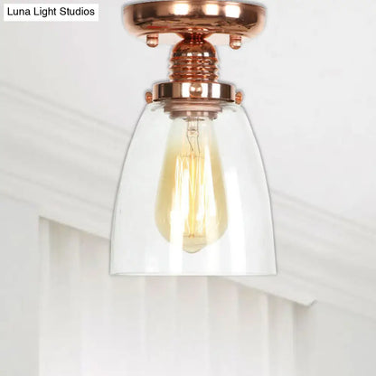 ديكوربايتس™ تركيبات سقف نحاسية شبه مستوية: غطاء مخروطي/أسطواني/جرسي من الزجاج الشفاف لغرفة المعيشة الصناعية مع ضوء واحد