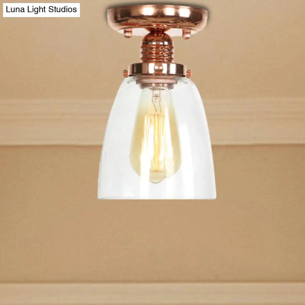 ديكوربايتس™ تركيبات سقف نحاسية شبه مستوية: غطاء مخروطي/أسطواني/جرسي من الزجاج الشفاف لغرفة المعيشة الصناعية مع ضوء واحد