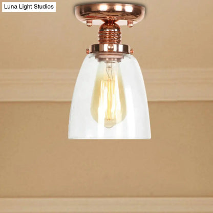 ديكوربايتس™ تركيبات سقف نحاسية شبه مستوية: غطاء مخروطي/أسطواني/جرسي من الزجاج الشفاف لغرفة المعيشة الصناعية مع ضوء واحد