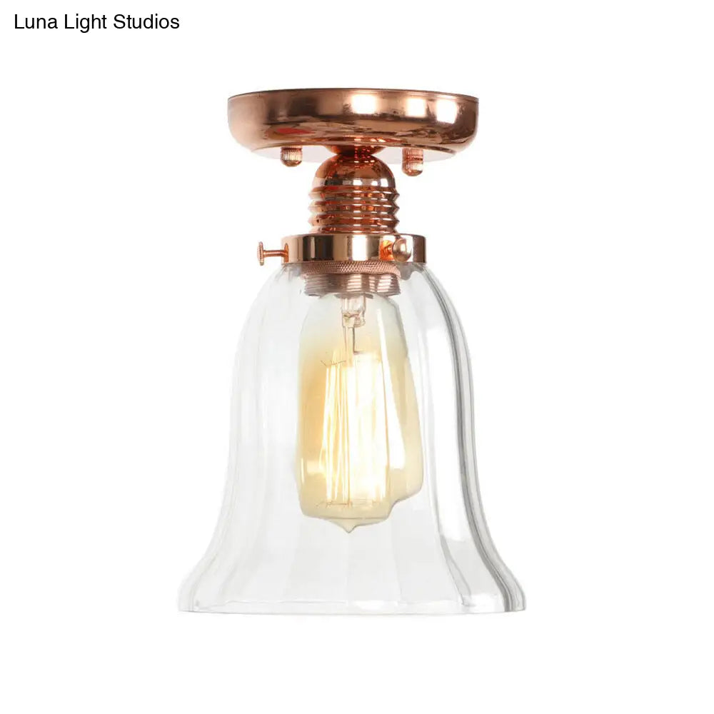 ديكوربايتس™ تركيبات سقف نحاسية شبه مستوية: غطاء مخروطي/أسطواني/جرسي من الزجاج الشفاف لغرفة المعيشة الصناعية مع ضوء واحد