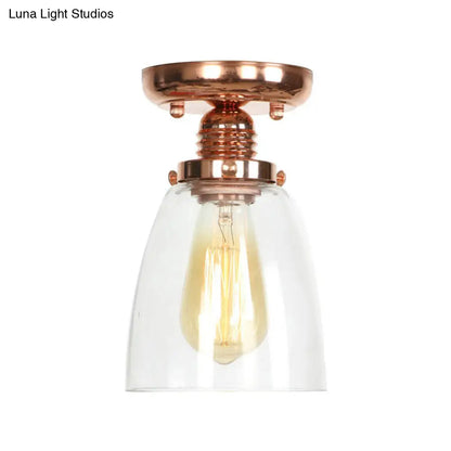 ديكوربايتس™ تركيبات سقف نحاسية شبه مستوية: غطاء مخروطي/أسطواني/جرسي من الزجاج الشفاف لغرفة المعيشة الصناعية مع ضوء واحد