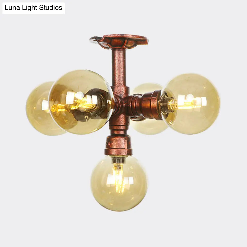 DecorBites™ DecorBites™ Copper Semi-Mount LED Flush Lamp in Amber Glass - Farmhouse Global Design