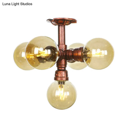 DecorBites™ DecorBites™ Copper Semi-Mount LED Flush Lamp in Amber Glass - Farmhouse Global Design