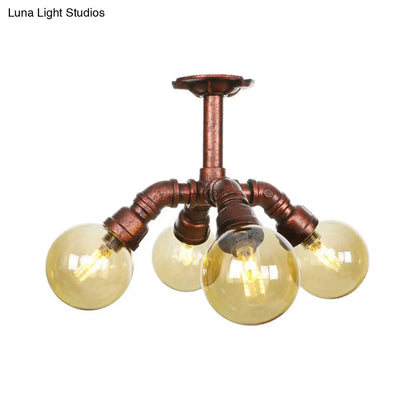 DecorBites™ DecorBites™ Copper Semi-Mount LED Flush Lamp in Amber Glass - Farmhouse Global Design