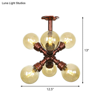 DecorBites™ DecorBites™ Copper Semi-Mount LED Flush Lamp in Amber Glass - Farmhouse Global Design