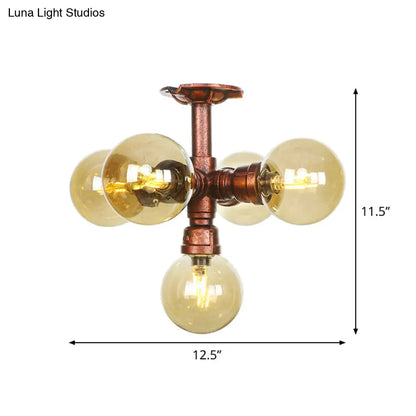 DecorBites™ DecorBites™ Copper Semi-Mount LED Flush Lamp in Amber Glass - Farmhouse Global Design