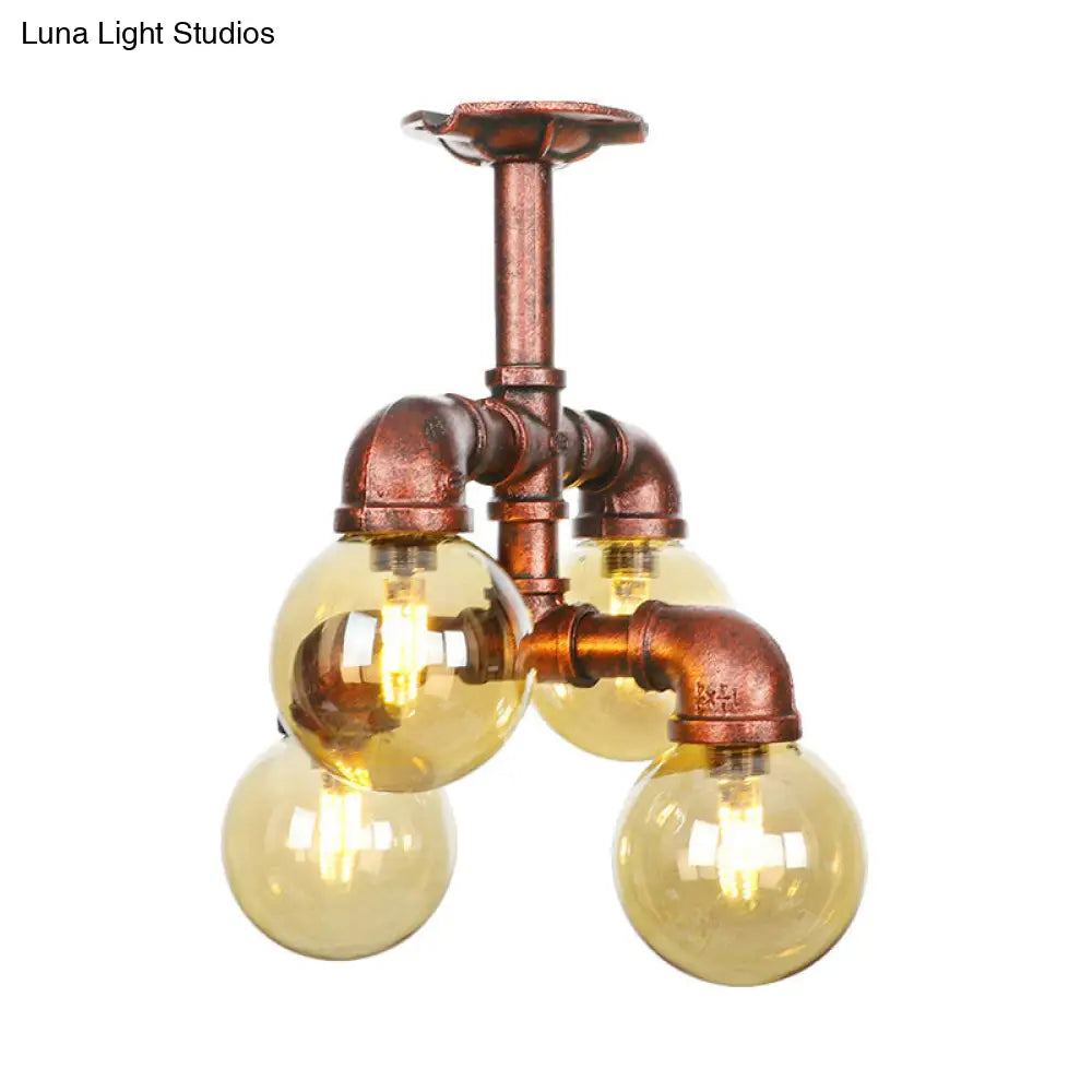 DecorBites™ DecorBites™ Copper Semi-Mount LED Flush Lamp in Amber Glass - Farmhouse Global Design