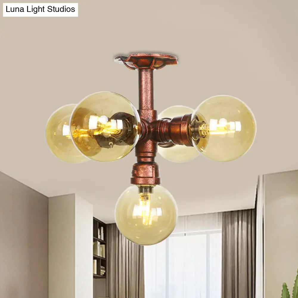 DecorBites™ DecorBites™ Copper Semi-Mount LED Flush Lamp in Amber Glass - Farmhouse Global Design