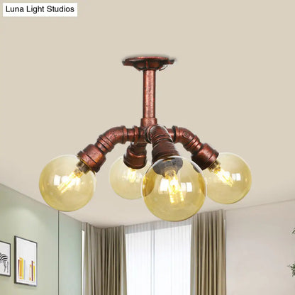 Copper Semi-Mount LED Flush Lamp in Amber Glass - Farmhouse Global Design