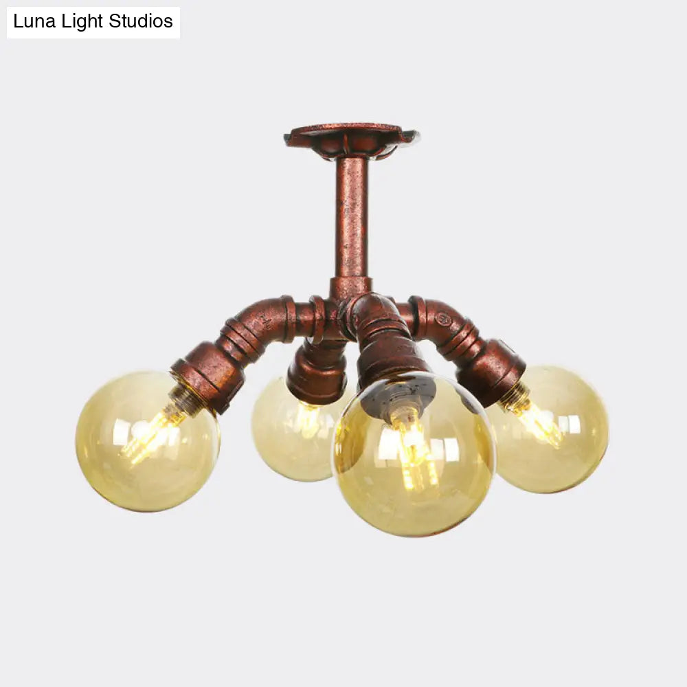 DecorBites™ DecorBites™ Copper Semi-Mount LED Flush Lamp in Amber Glass - Farmhouse Global Design