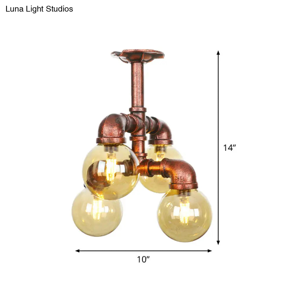 DecorBites™ DecorBites™ Copper Semi-Mount LED Flush Lamp in Amber Glass - Farmhouse Global Design