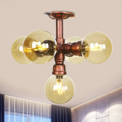 DecorBites™ DecorBites™ Copper Semi-Mount LED Flush Lamp in Amber Glass - Farmhouse Global Design