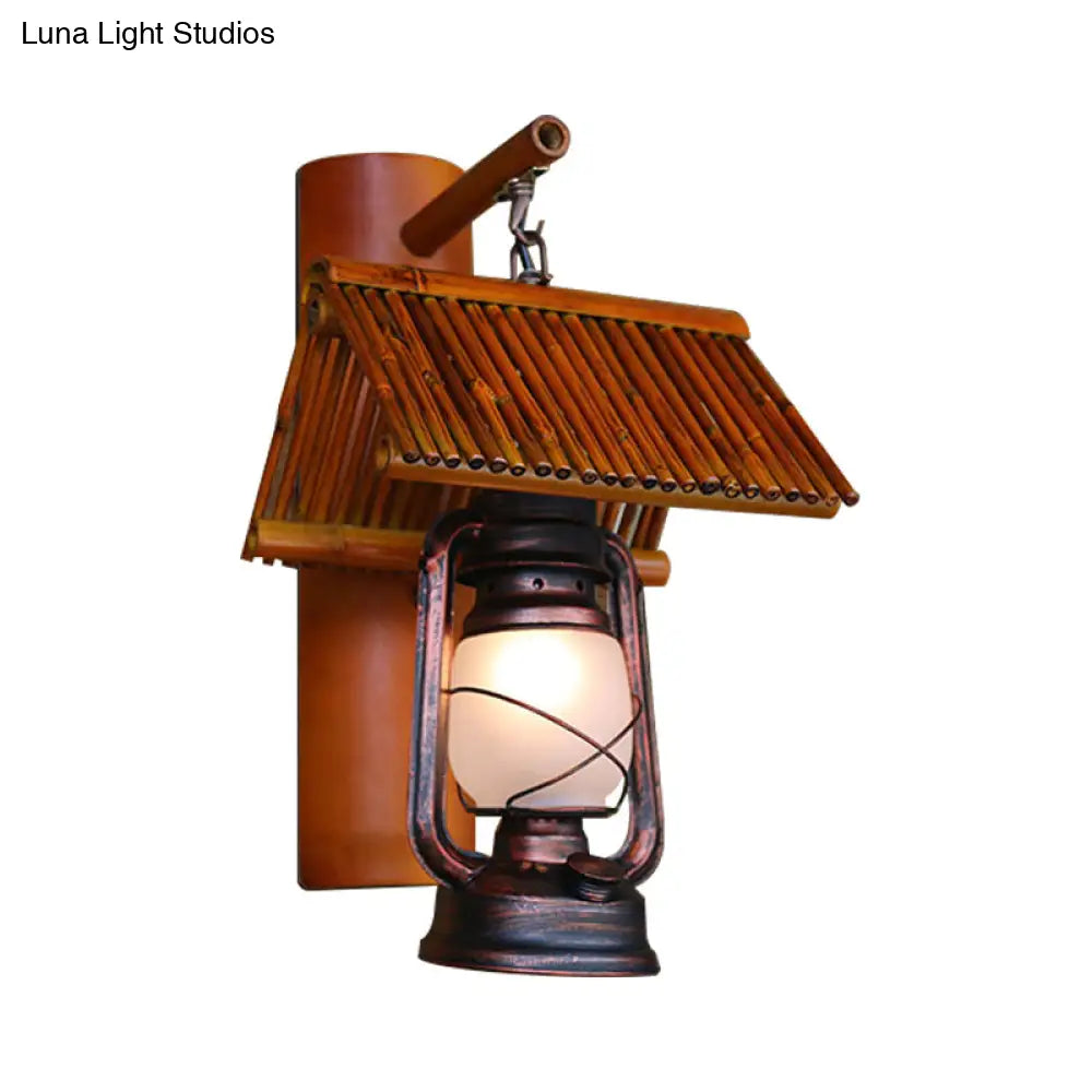 Copper Wall Light Fixture with Frosted Glass - Warehouse Sconce Lamp