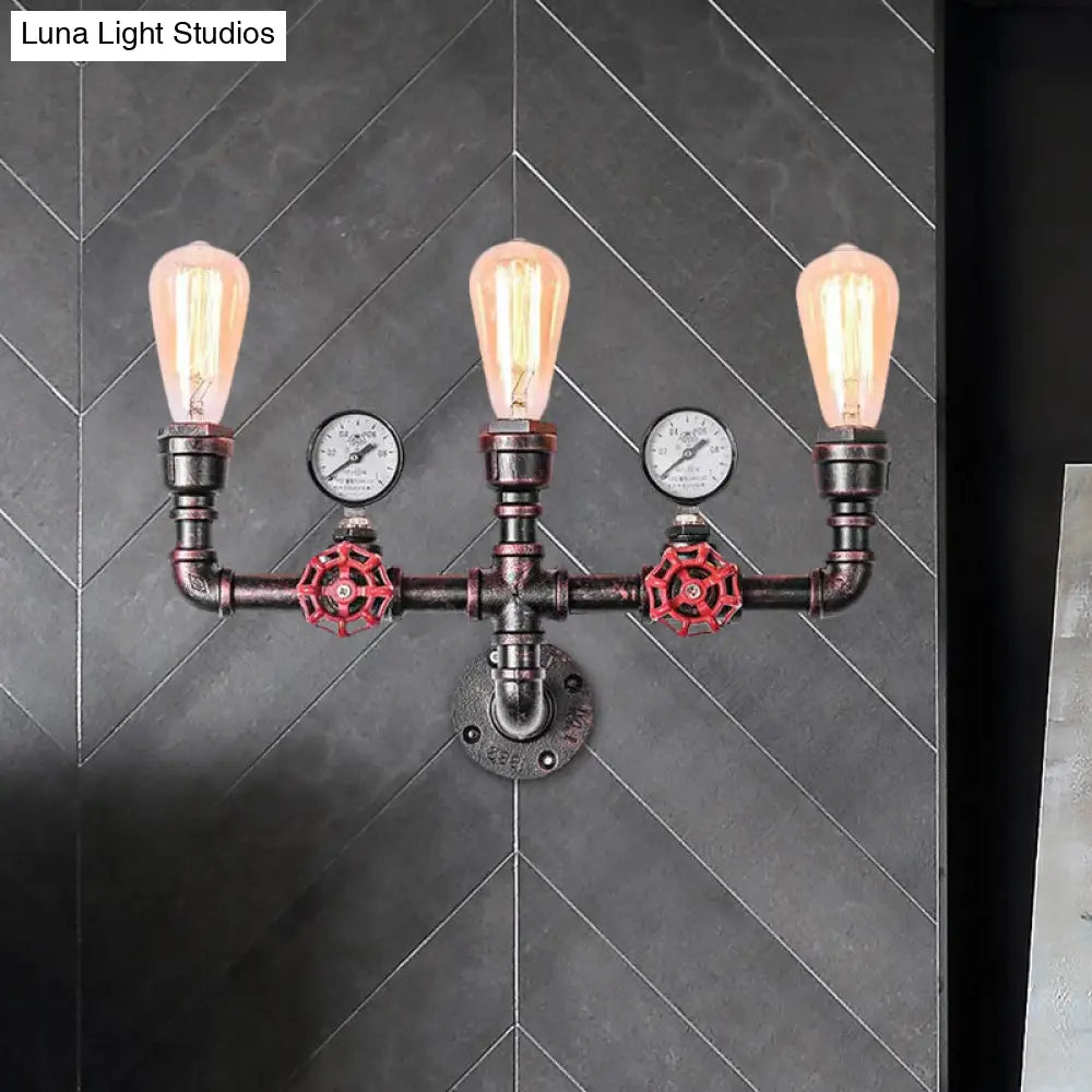 إضاءة جدارية من أنابيب المياه النحاسية مع مقياس ضغط ولمسة نهائية من الحديد الريفي، رأسان/ثلاثة رؤوس - إضاءة جدارية للمطاعم