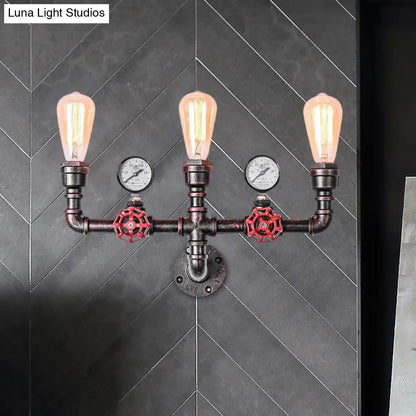 إضاءة جدارية من أنابيب المياه النحاسية مع مقياس ضغط ولمسة نهائية من الحديد الريفي، رأسان/ثلاثة رؤوس - إضاءة جدارية للمطاعم