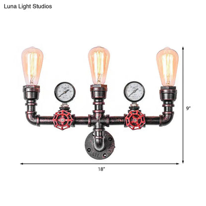 إضاءة جدارية من أنابيب المياه النحاسية مع مقياس ضغط ولمسة نهائية من الحديد الريفي، رأسان/ثلاثة رؤوس - إضاءة جدارية للمطاعم