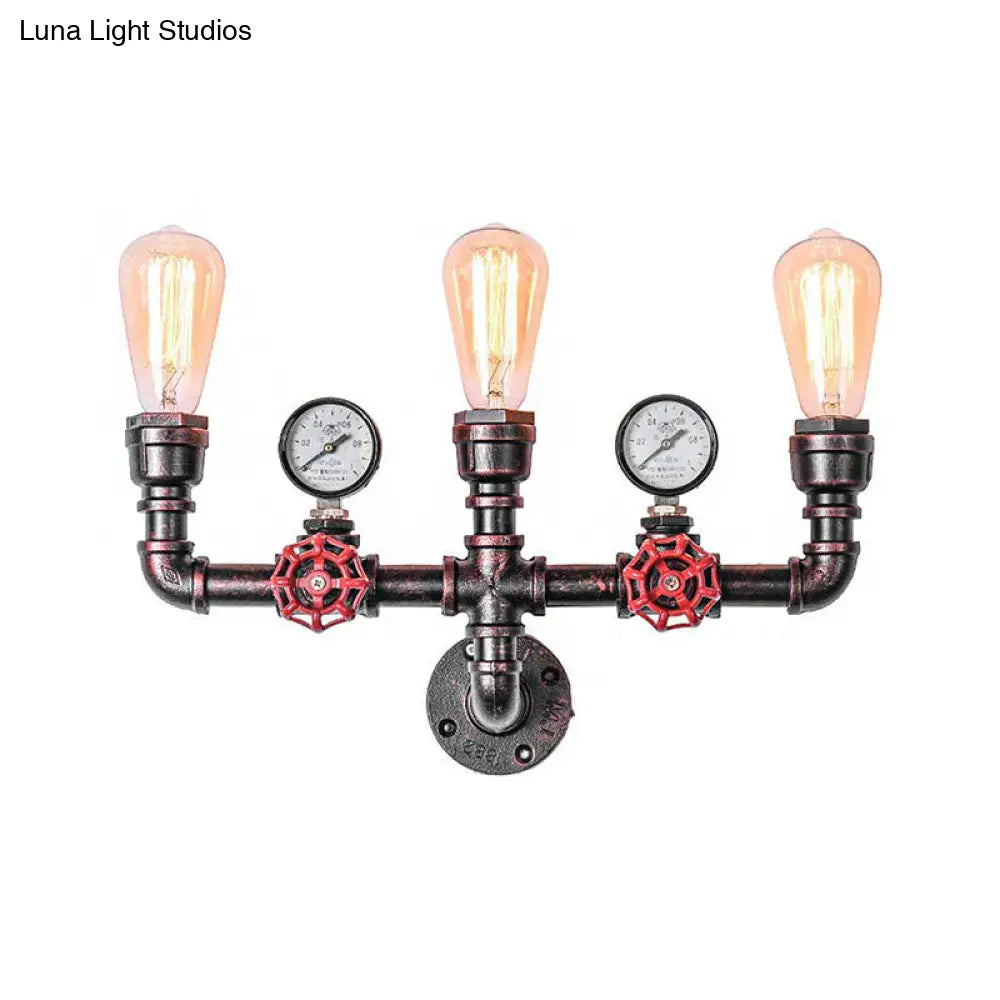 إضاءة جدارية من أنابيب المياه النحاسية مع مقياس ضغط ولمسة نهائية من الحديد الريفي، رأسان/ثلاثة رؤوس - إضاءة جدارية للمطاعم
