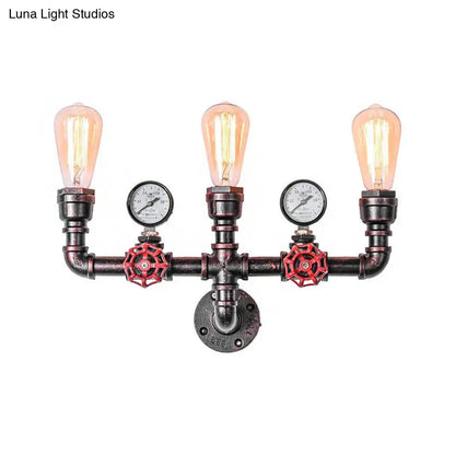 إضاءة جدارية من أنابيب المياه النحاسية مع مقياس ضغط ولمسة نهائية من الحديد الريفي، رأسان/ثلاثة رؤوس - إضاءة جدارية للمطاعم