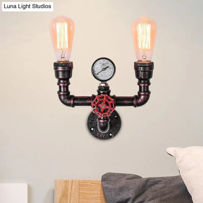 إضاءة جدارية من أنابيب المياه النحاسية مع مقياس ضغط ولمسة نهائية من الحديد الريفي، رأسان/ثلاثة رؤوس - إضاءة جدارية للمطاعم