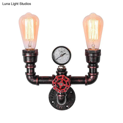 إضاءة جدارية من أنابيب المياه النحاسية مع مقياس ضغط ولمسة نهائية من الحديد الريفي، رأسان/ثلاثة رؤوس - إضاءة جدارية للمطاعم