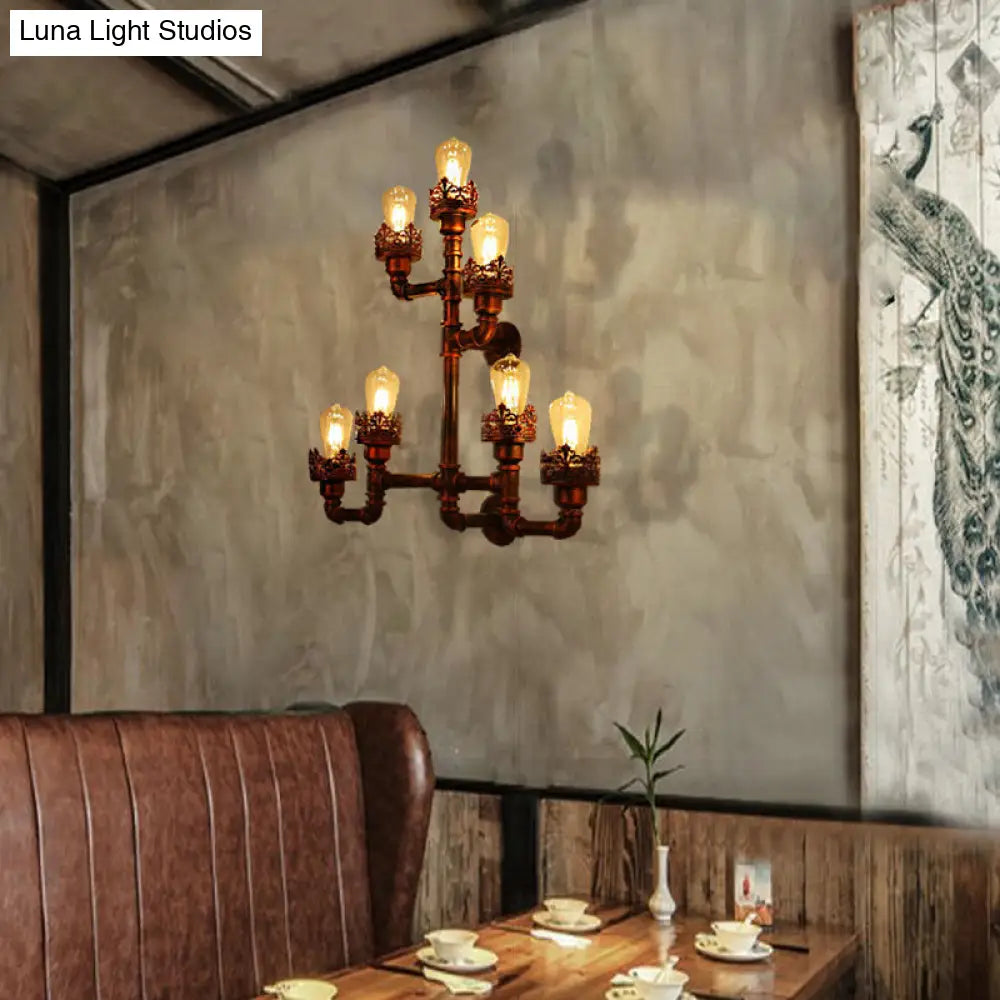 مصباح جداري من أنابيب المياه النحاسية - وحدة إضاءة عتيقة لغرفة الطعام بسبعة مصابيح