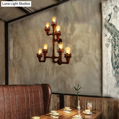 مصباح جداري من أنابيب المياه النحاسية - وحدة إضاءة عتيقة لغرفة الطعام بسبعة مصابيح