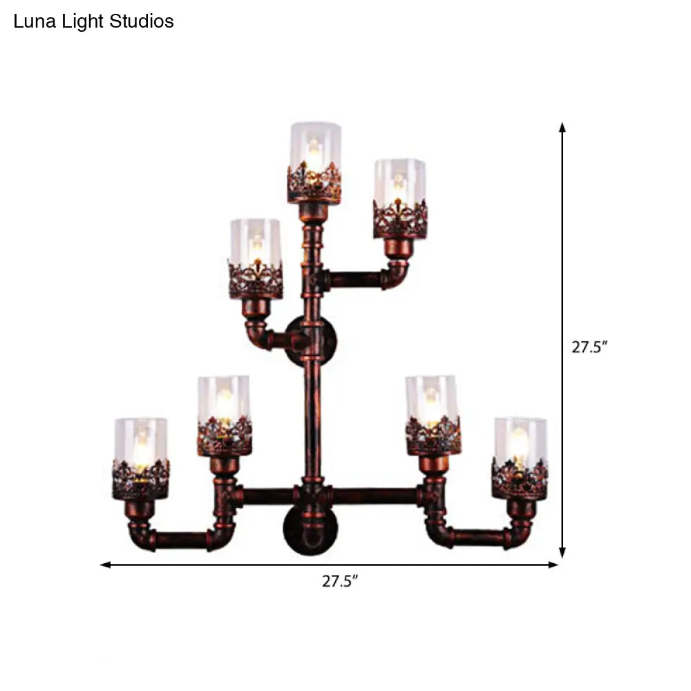 مصباح جداري من أنابيب المياه النحاسية - وحدة إضاءة عتيقة لغرفة الطعام بسبعة مصابيح