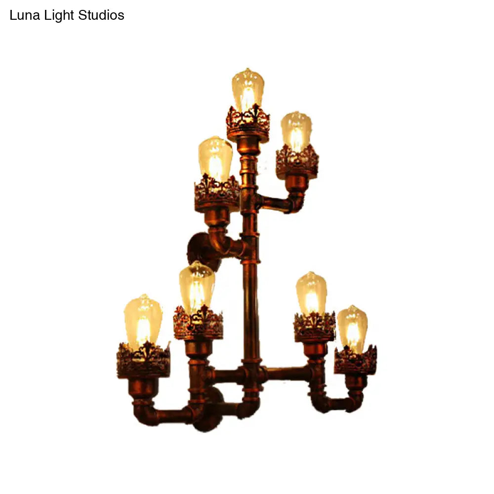 مصباح جداري من أنابيب المياه النحاسية - وحدة إضاءة عتيقة لغرفة الطعام بسبعة مصابيح