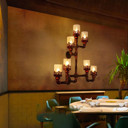 مصباح جداري من أنابيب المياه النحاسية - وحدة إضاءة عتيقة لغرفة الطعام بسبعة مصابيح