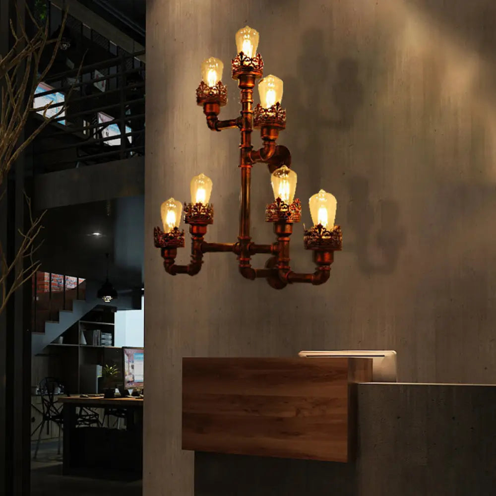 مصباح جداري من أنابيب المياه النحاسية - وحدة إضاءة عتيقة لغرفة الطعام بسبعة مصابيح
