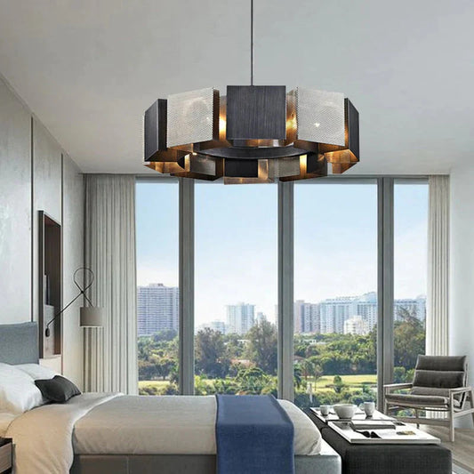 ديكوربايتس™ كورا - ثريا دائرية فاخرة بتصميم عصري من المعدن الأسود بتصميم فني من الحديد