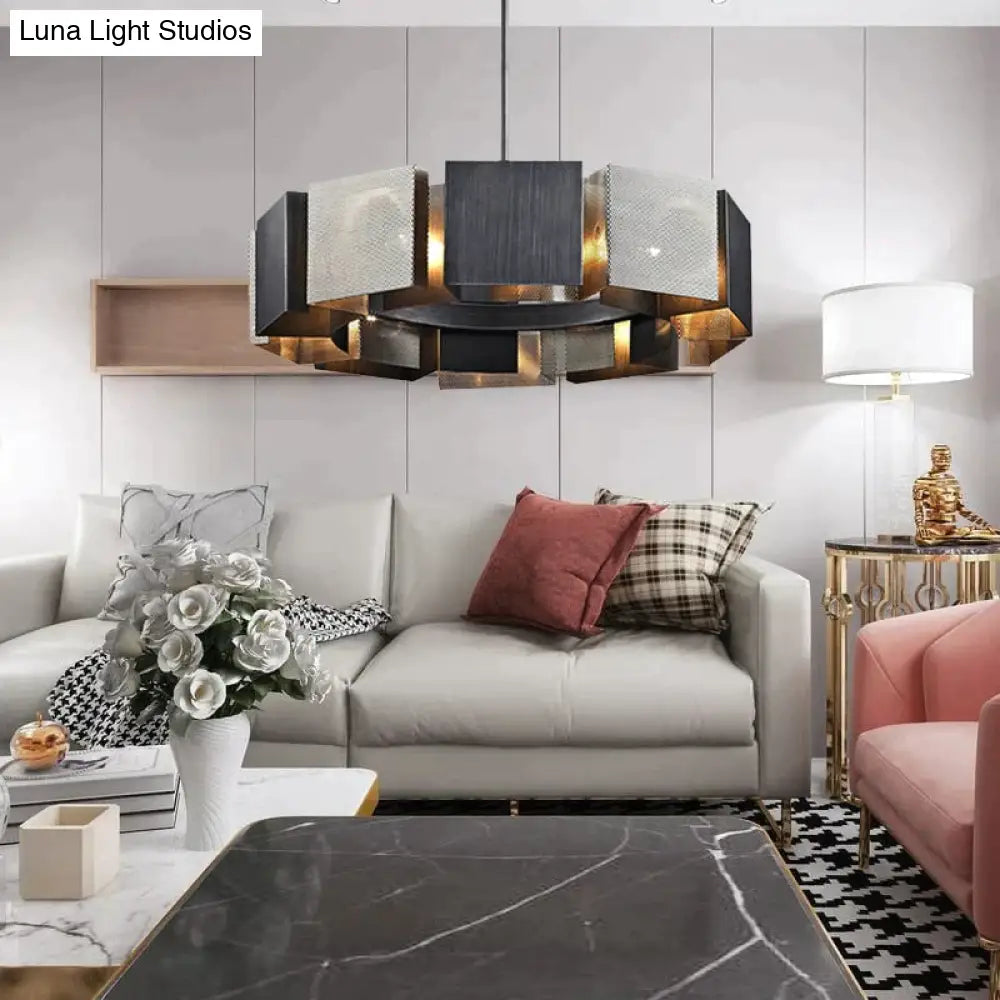 ديكوربايتس™ كورا - ثريا دائرية فاخرة بتصميم عصري من المعدن الأسود بتصميم فني من الحديد