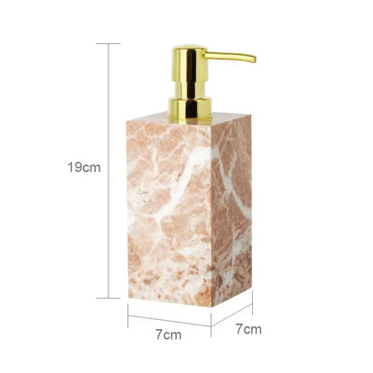 Coralb pink marble bathroom soap dispenser with peach white marble and polished gold-tone pump from decorbites coral pink set