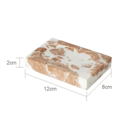 Rectangular coral pink marble bathroom soap dish with white beige marbled pattern in decorbites coral pink set
