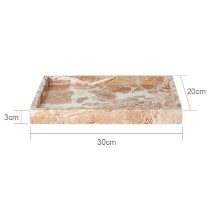 Rectangular beige and white marble tray 30cm by 20cm in coral pink marble bathroom decorbites coral pink set