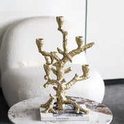 Golden textured coral-inspired five candle holder candlestick holder decorbites golden bough candelabrum for dining room